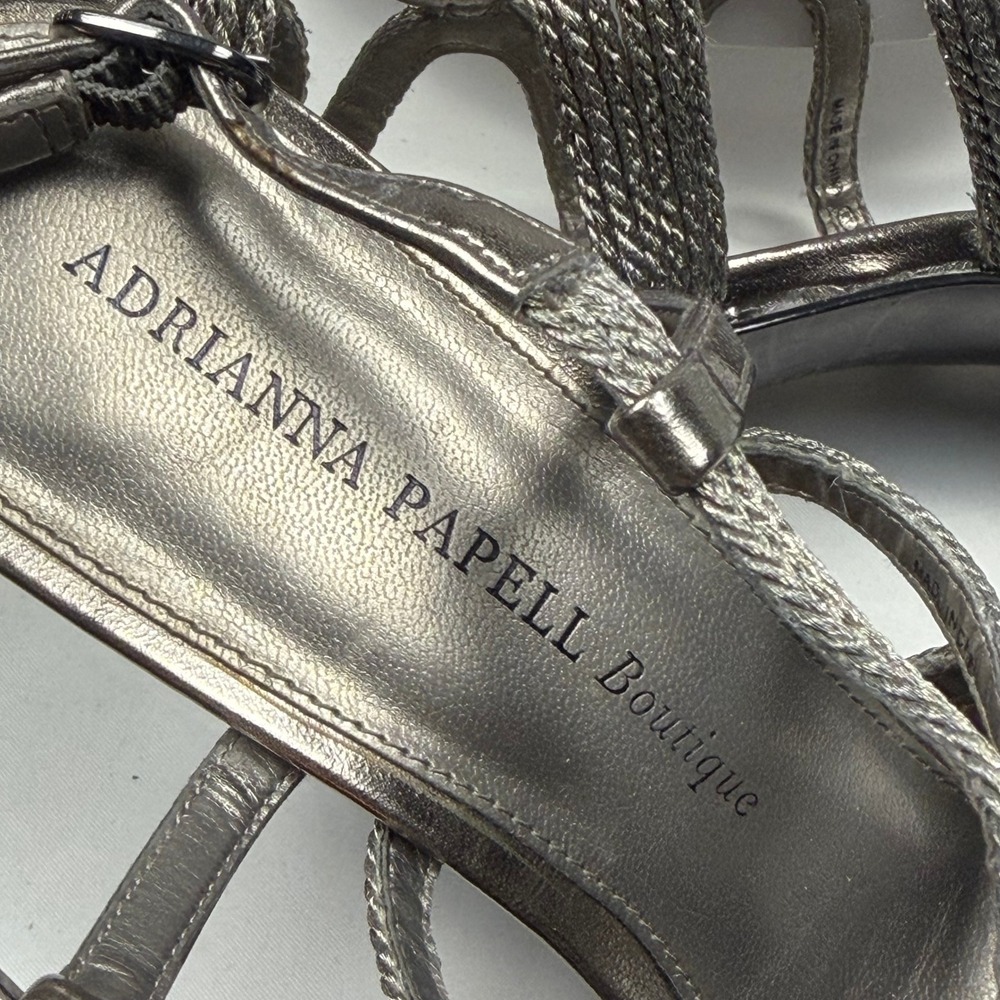Adrianna Papell Boutique Metallic Pewter Strappy Braided Cage Heels Womens 9M - Picture 6 of 8